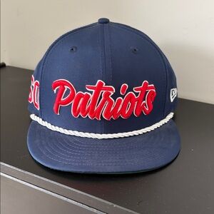 New Era Navy Blue Patriots Rope-Front Hat with Red Script
